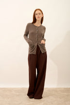 Cardigan Med Rund Hals - Katharine - Meleret Taupe