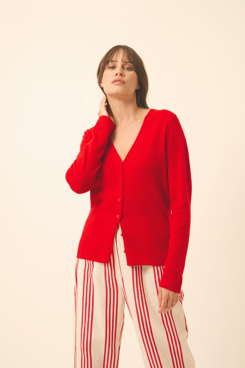 Cardigan Col V - Norma - Rouge