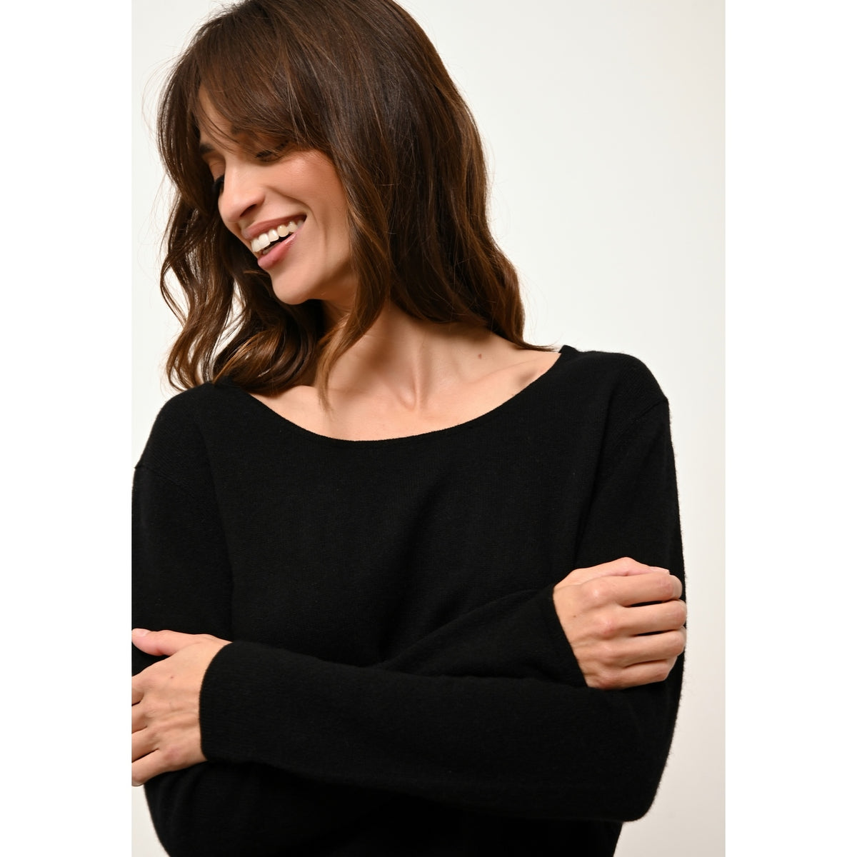 Bådhalset Strikbluse - Fiona - Sort
