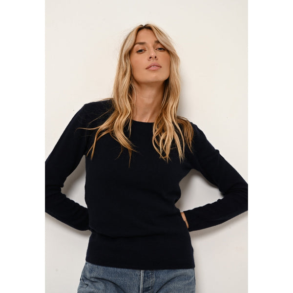 Just Cashmere - Vivian Round Neck Sweater - 100% 2-Ply Cashmere - Navy - Women