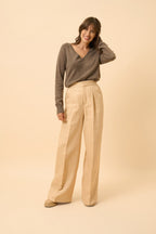 Pullover mit V-Ausschnitt - Phoebe - Taupe Meliert