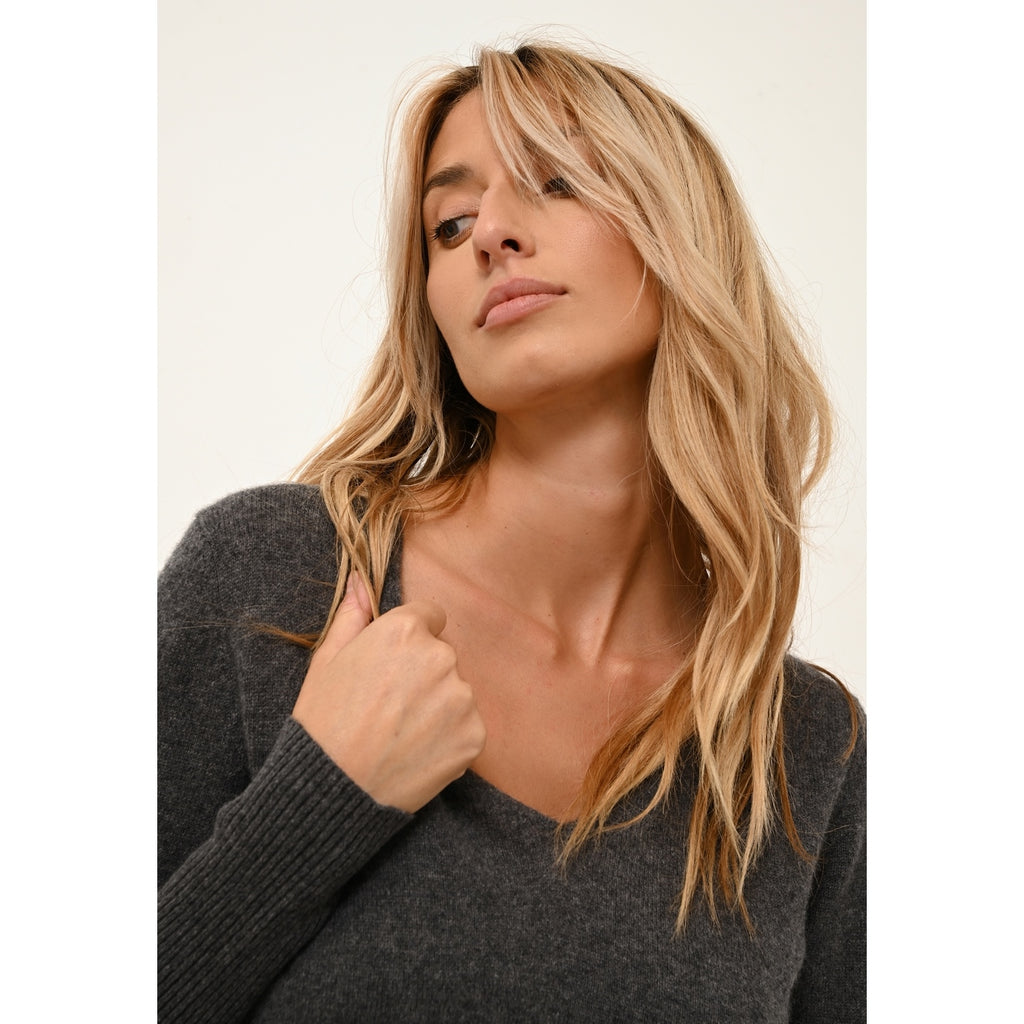 Robe Col V - Tracy - Anthracite Chiné