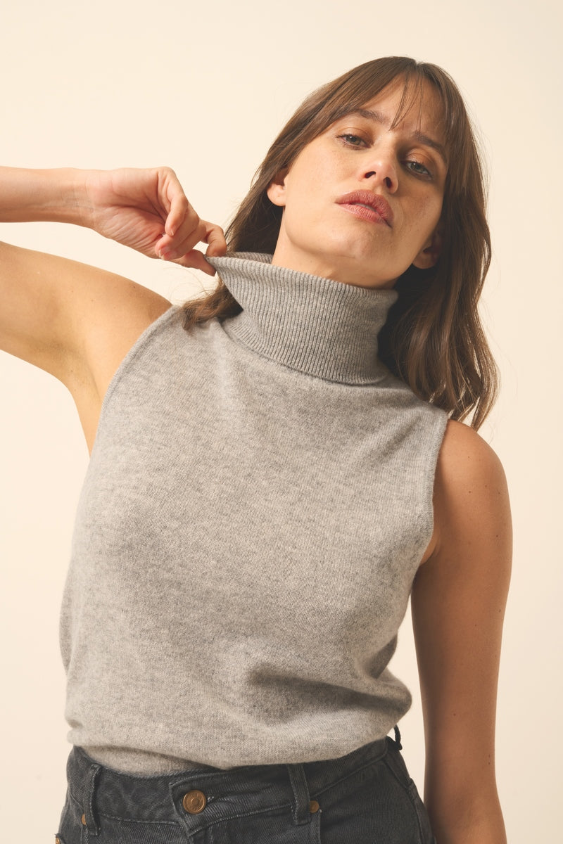 Jersey Cuello Vuelto Sin Mangas - Violet - Nuage Chiné