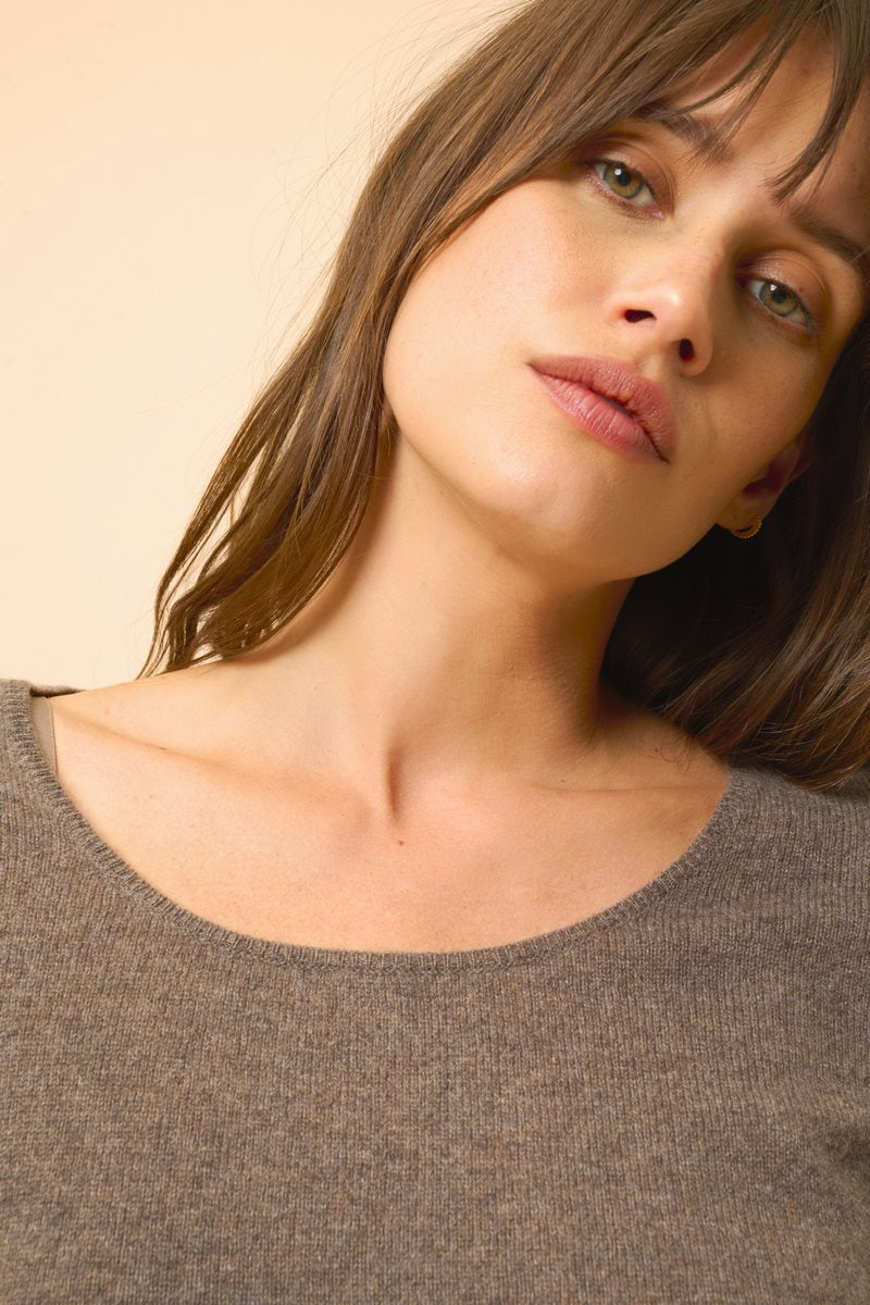Jersey Cuello Barco - Fiona - Taupe Jaspeado