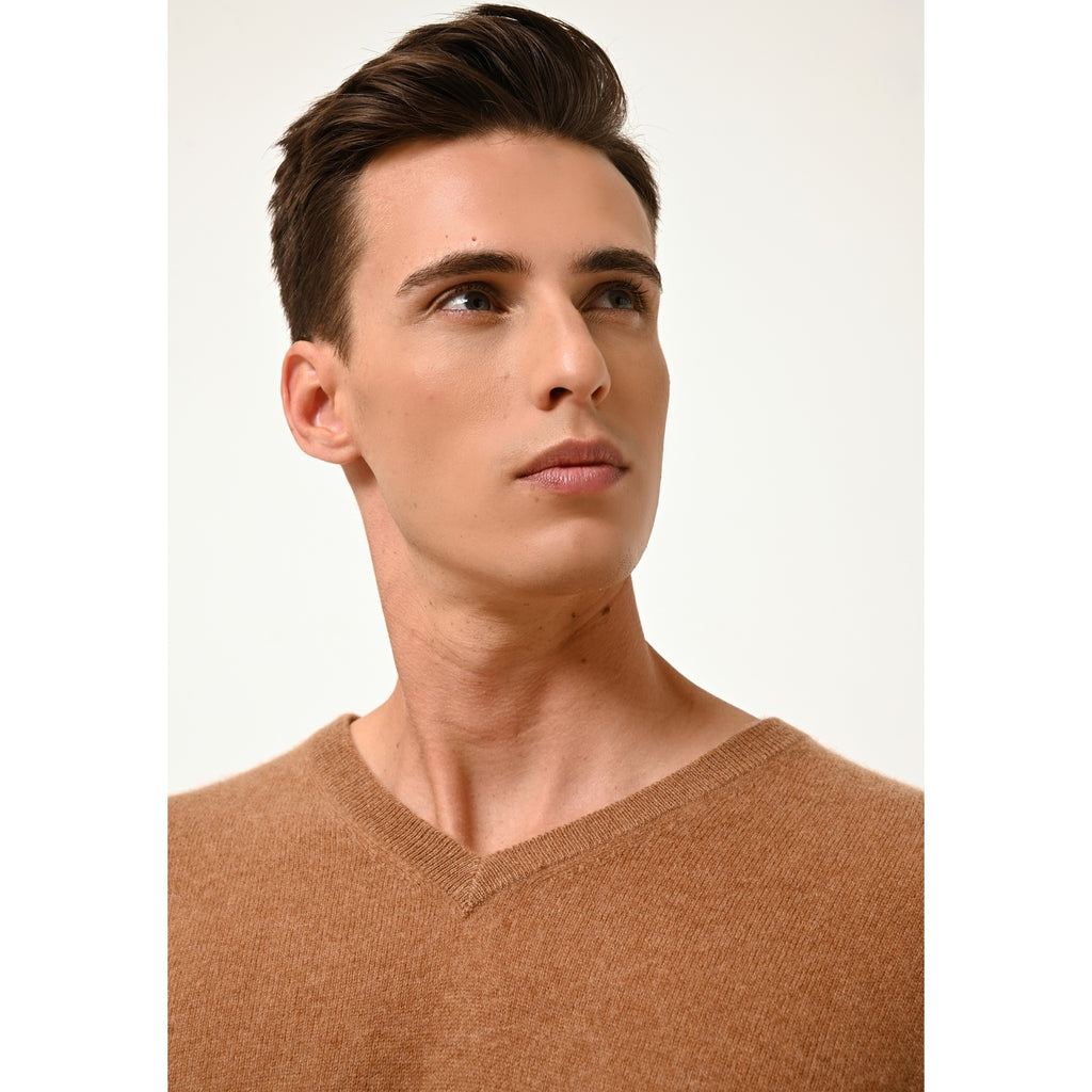V-halset sweater Walt - 100 % kashmir 2-trådet - Nøddebrun - Mænd