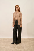 Cardigan med rund hals - Katharine - Meleret kamel