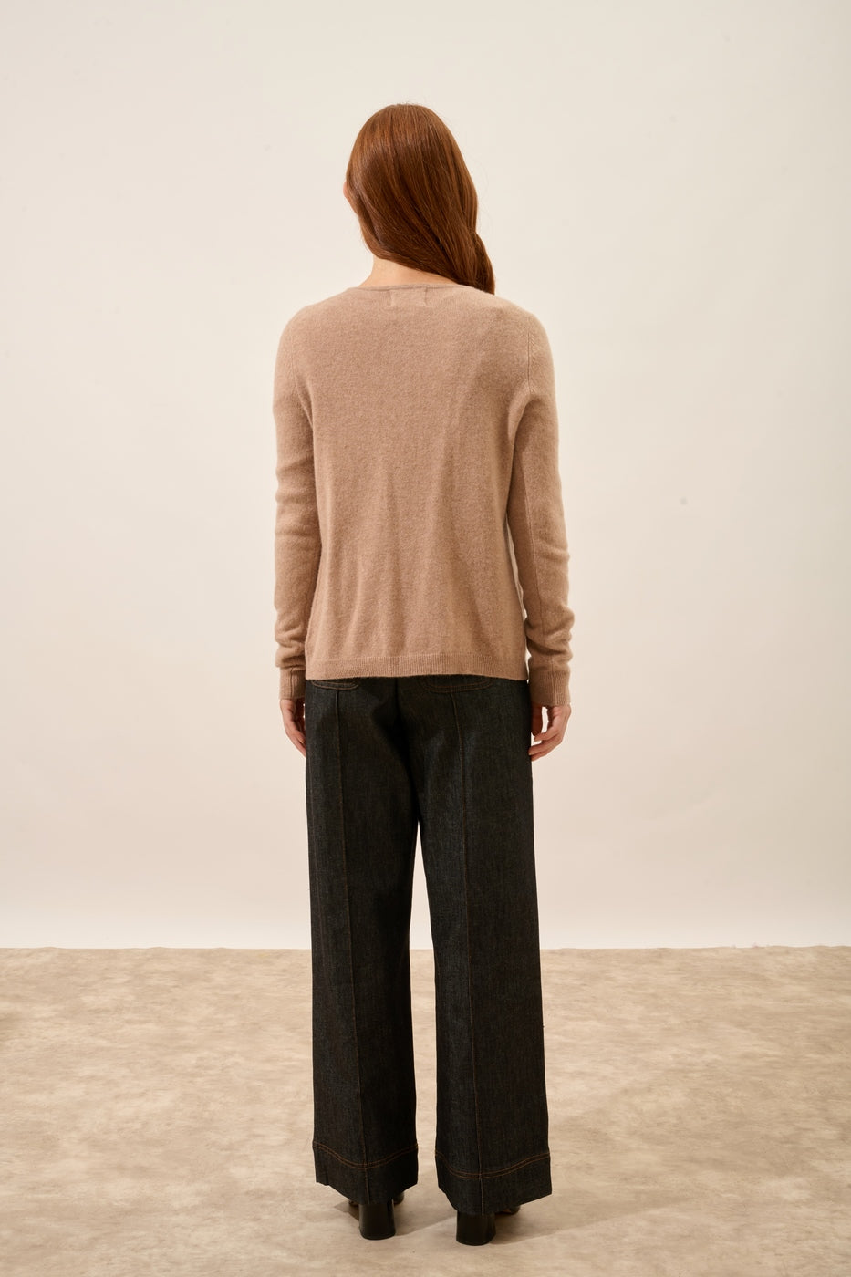 Cardigan med rund hals - Katharine - Meleret kamel