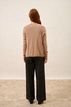 Cardigan med rund hals - Katharine - Meleret kamel