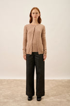 Cardigan med rund hals - Katharine - Meleret kamel
