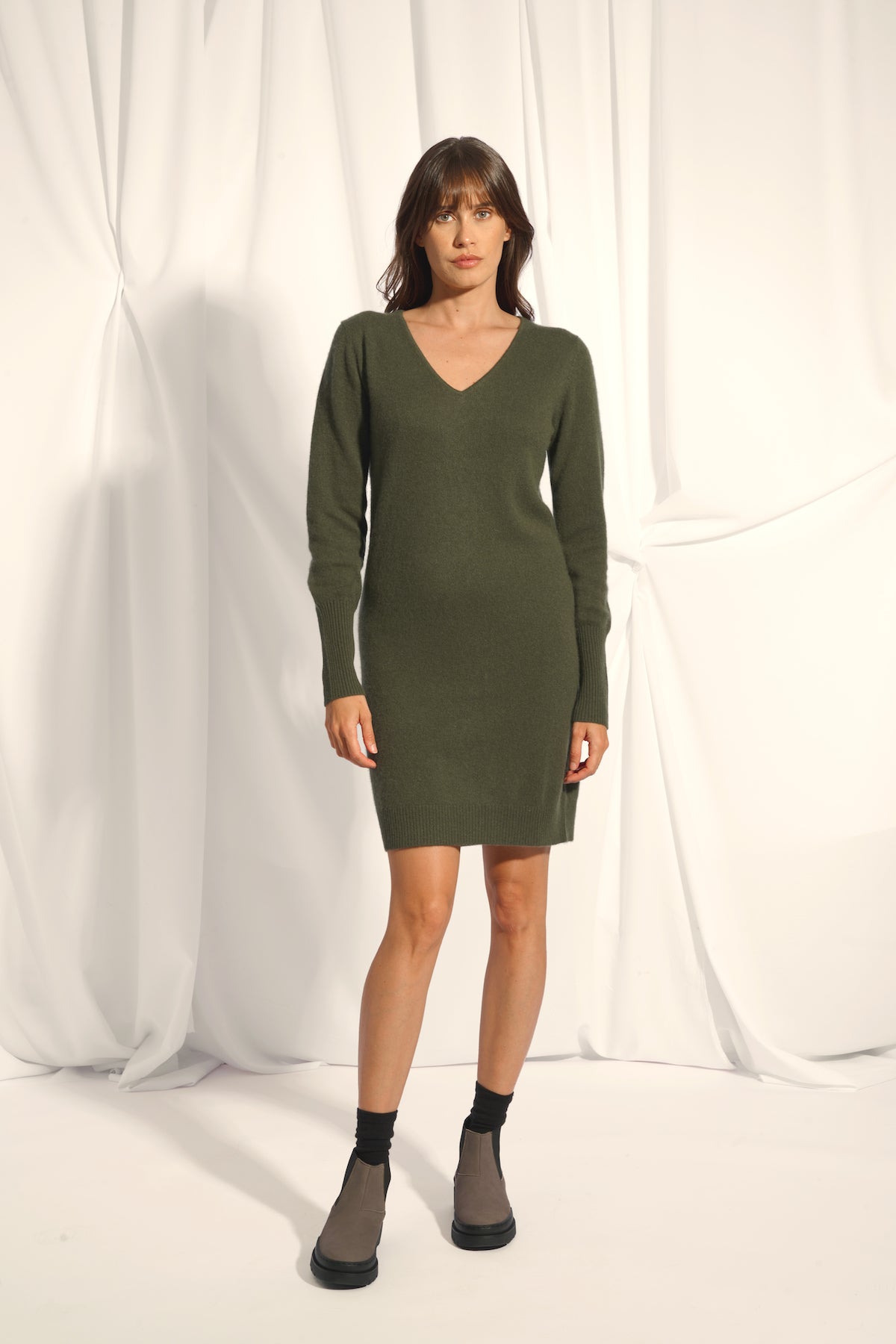 Robe Col V - Tracy - Kaki