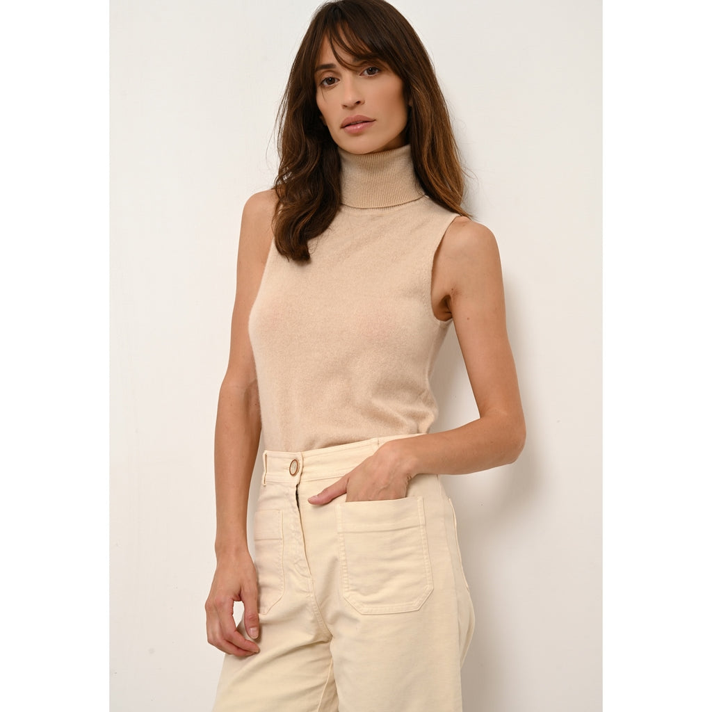 Pull Col Roulé Sans Manches - Violet - Sable