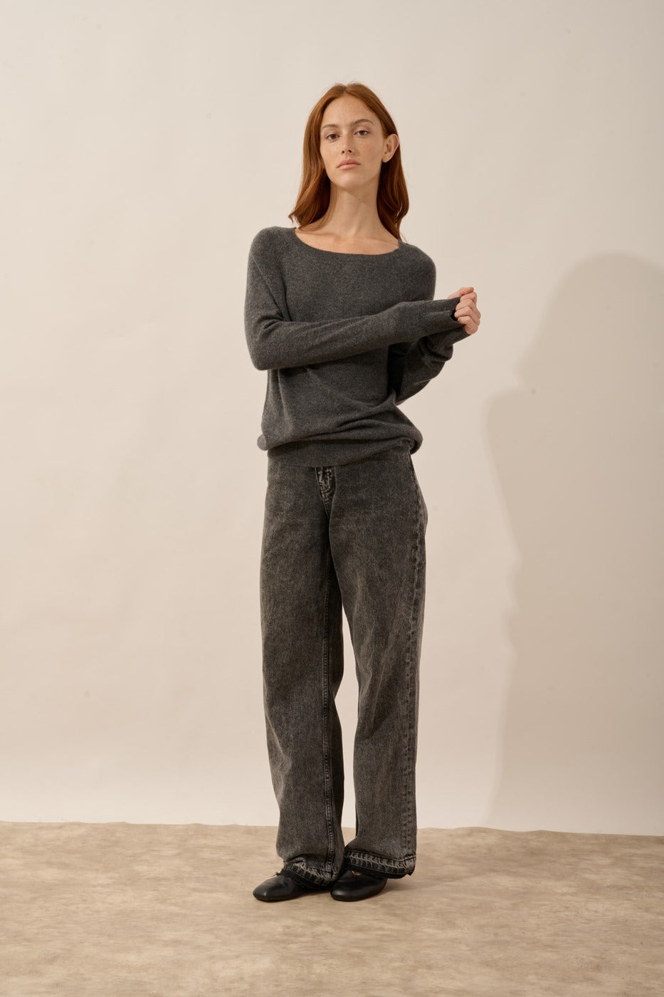 Boat Neck Sweater with Back Keyhole Detail - Abigail - Mottled Anthracite