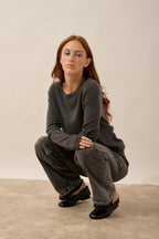 Boat Neck Sweater with Back Keyhole Detail - Abigail - Mottled Anthracite