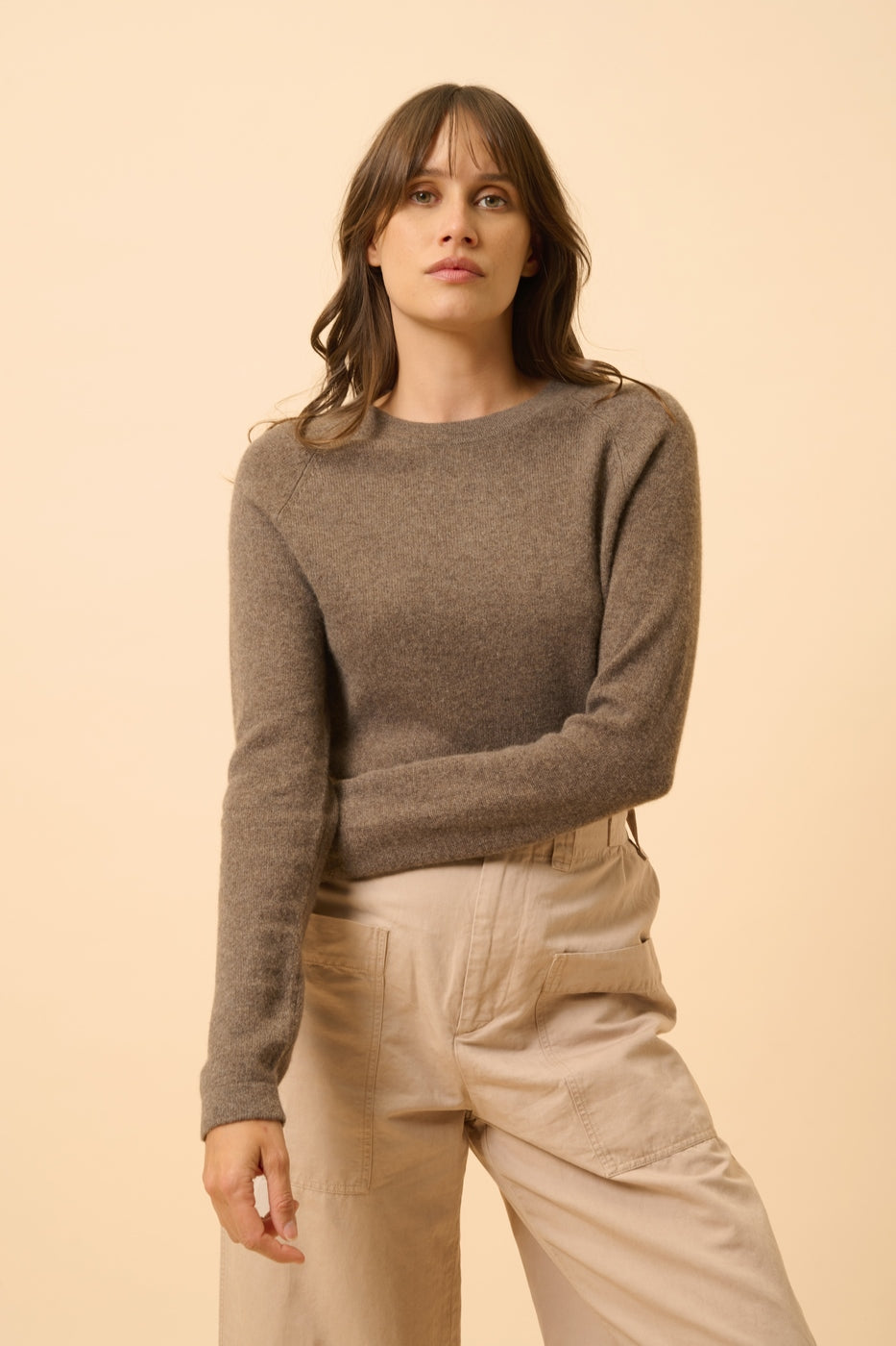 Maglione Girocollo - Jane - 100% Cashmere, 2 Fili - Grigio Talpa Melange - Donna