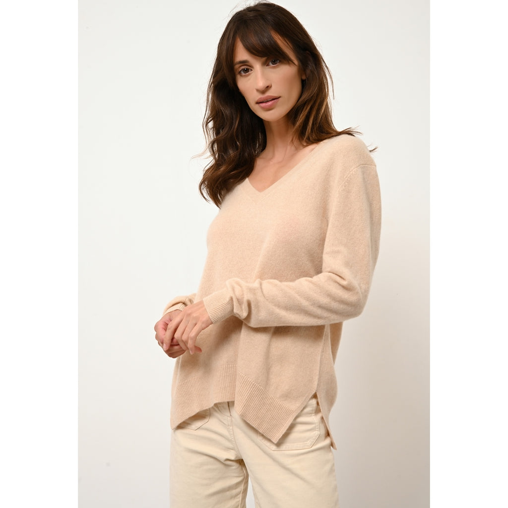 Pull Col V Devant Et Dos - Opal - Sable