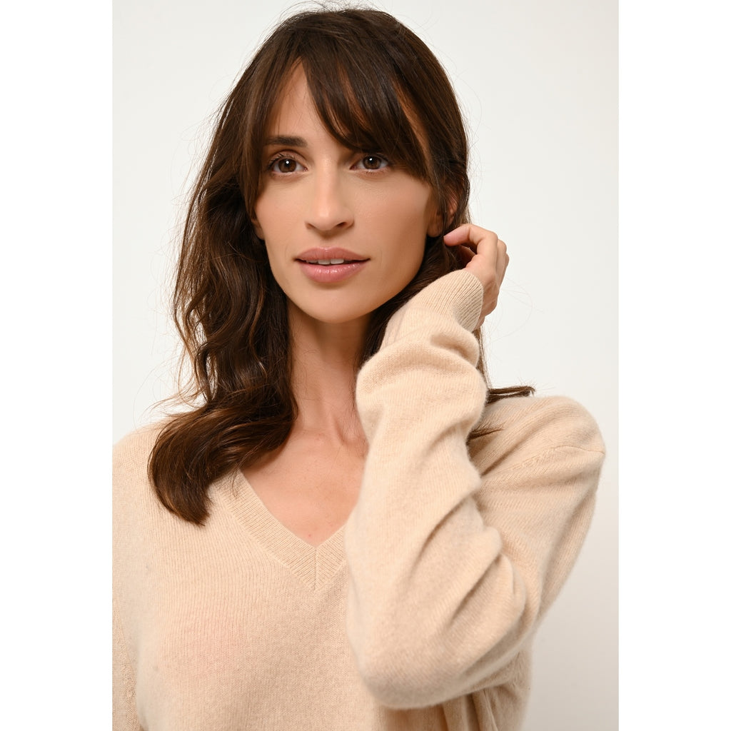 Pull Col V Devant Et Dos - Opal - Sable