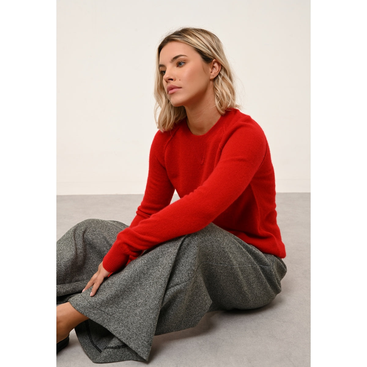 Maglione girocollo Helen rosso - 100% cashmere - 2 fili - Jersey - Donna