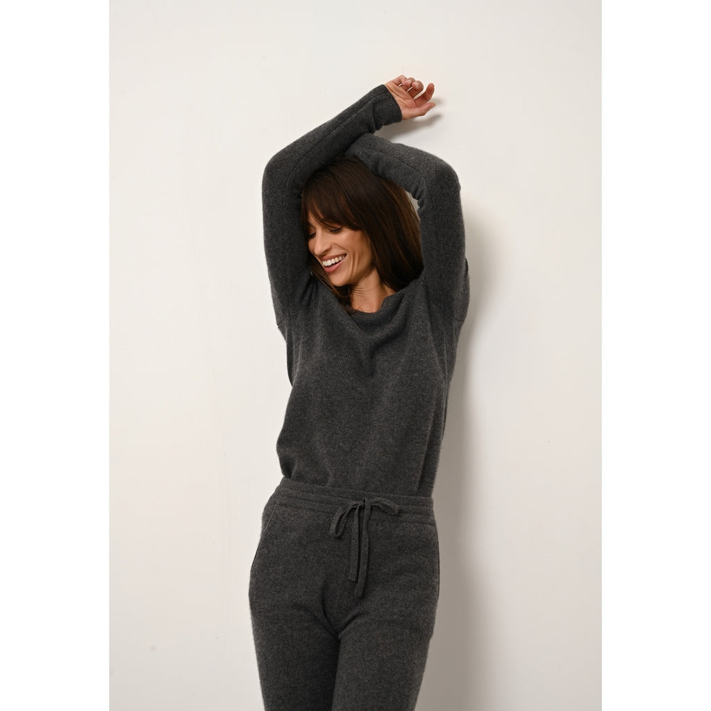 Pull Col Rond 4 Fils Joyce - 100% Cachemire 4 Fils - Anthracite Chiné - Femme