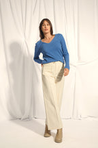 Jersey Cuello V - Joan - Azul Denim