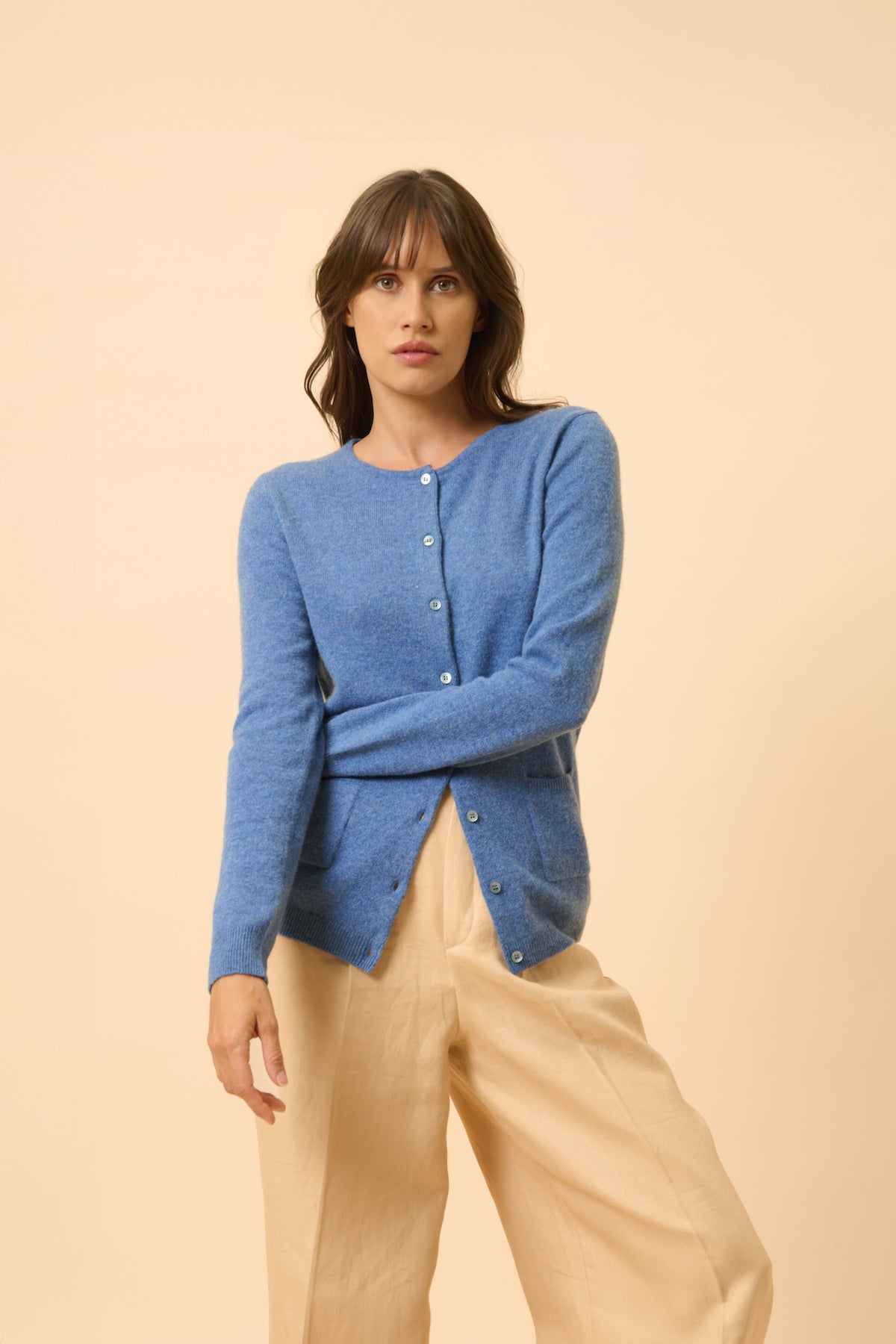 Cardigan med rund hals - Katharine - Denimblå