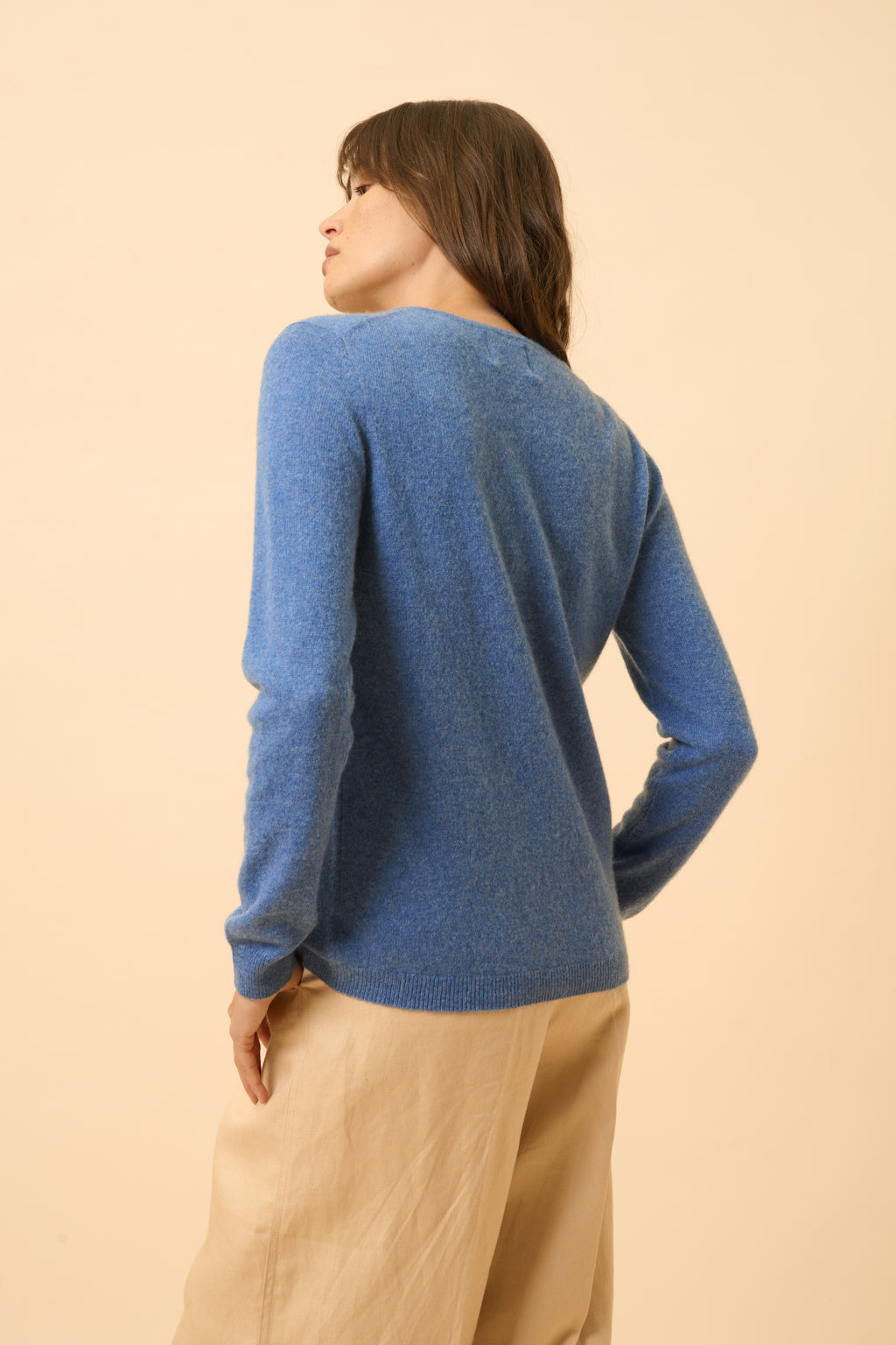 Cardigan med rund hals - Katharine - Denimblå