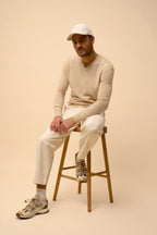 V-Ausschnitt-Pullover 4-fädig - Nathan - Sand
