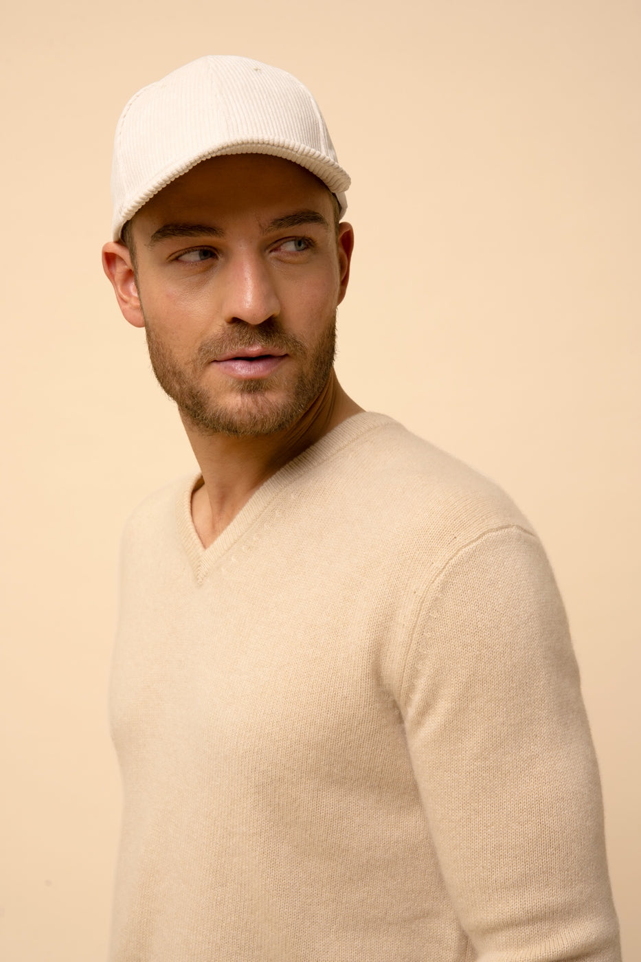 V-Ausschnitt-Pullover 4-fädig - Nathan - Sand