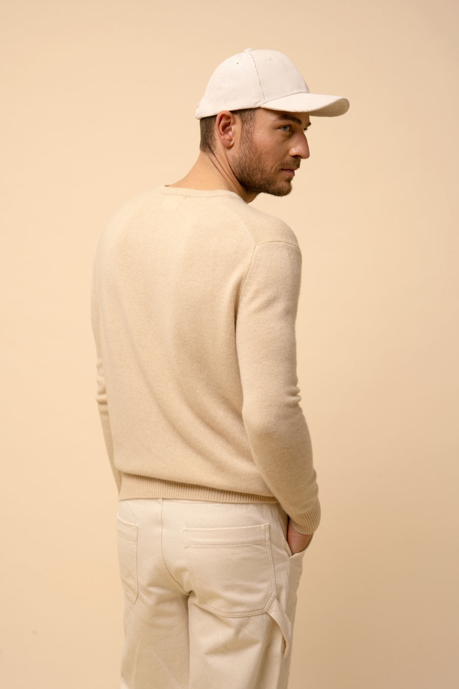 V-Ausschnitt-Pullover 4-fädig - Nathan - Sand