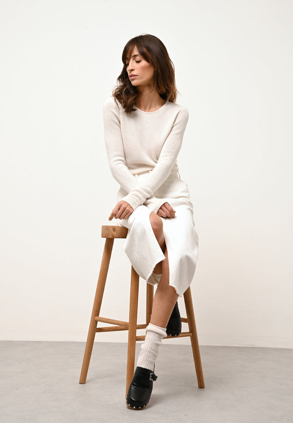 Pull Col Rond 4 Fils Joyce - 100% Cachemire 4 Fils - Ivoire - Femme