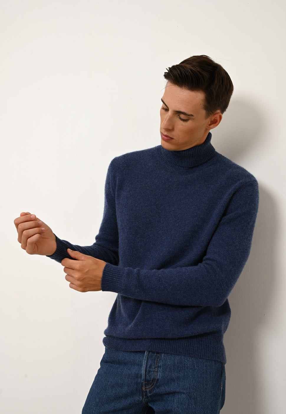 4 Thread Roll Neck Sweater - Sacha - Ocean Heather