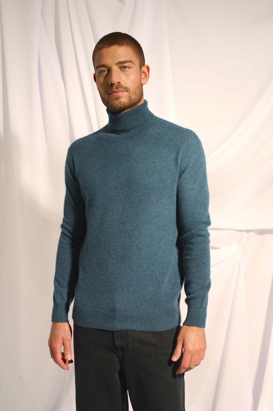 Roll Neck Sweater - Connor - Mottled Teal Green