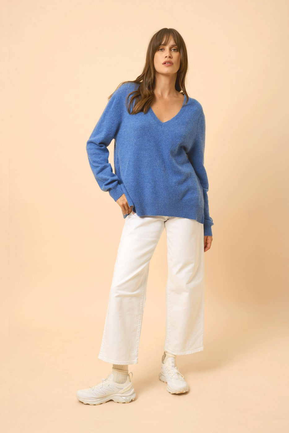 V-Neck Sweater Front And Back - Opal - Denim Blue