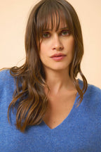 V-Neck Sweater Front And Back - Opal - Denim Blue