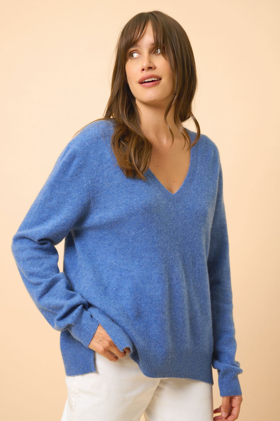 V-Neck Sweater Front And Back - Opal - Denim Blue