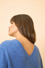 V-Neck Sweater Front And Back - Opal - Denim Blue