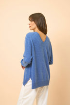 V-Neck Sweater Front And Back - Opal - Denim Blue