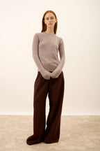 Rundhals-Pullover - Avana - Caribou Meliert