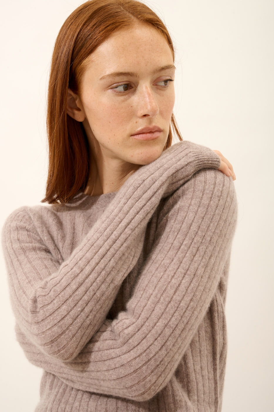 Rundhals-Pullover - Avana - Caribou Meliert