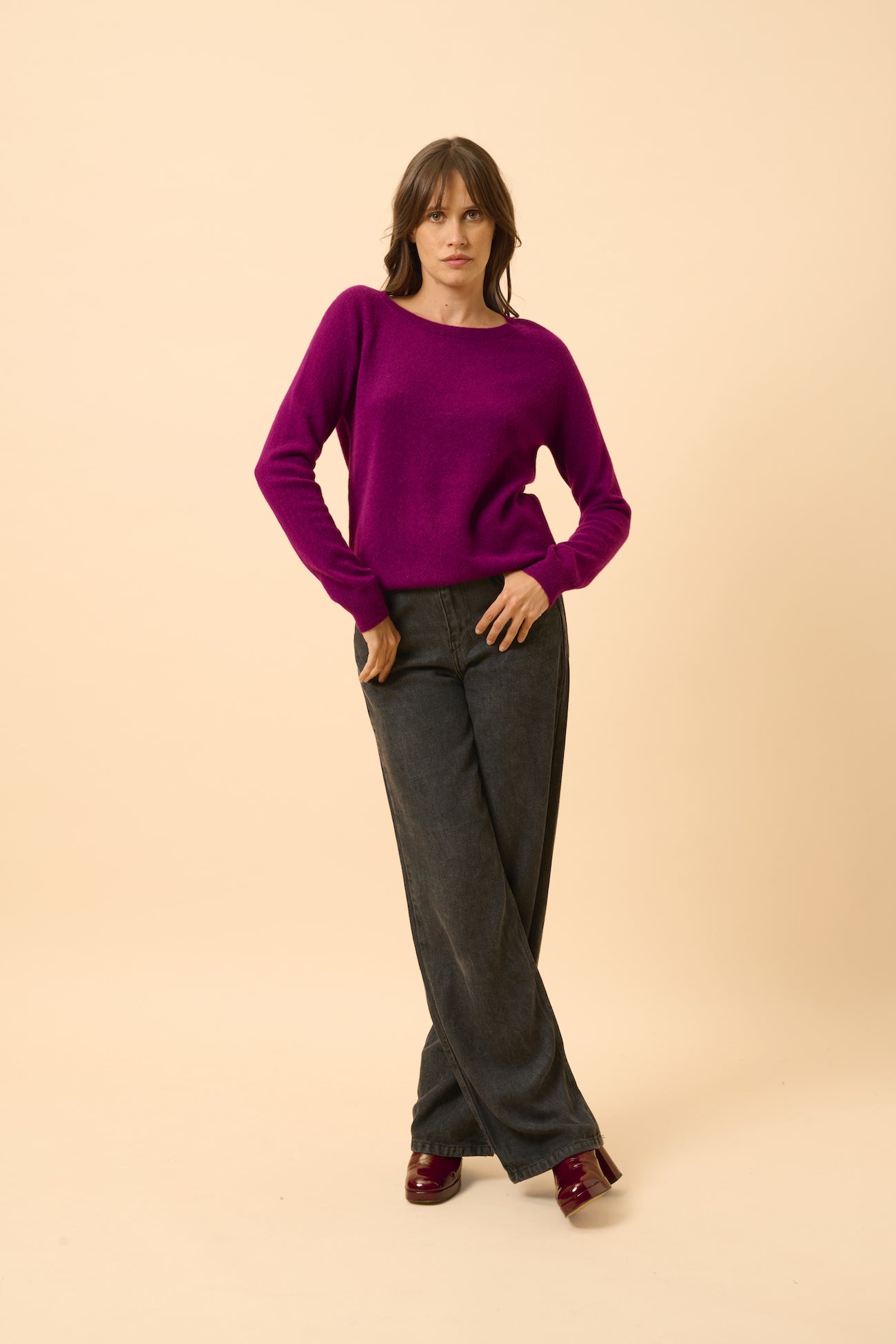Boat Neck Drop Back Sweater - Abigail - Plum