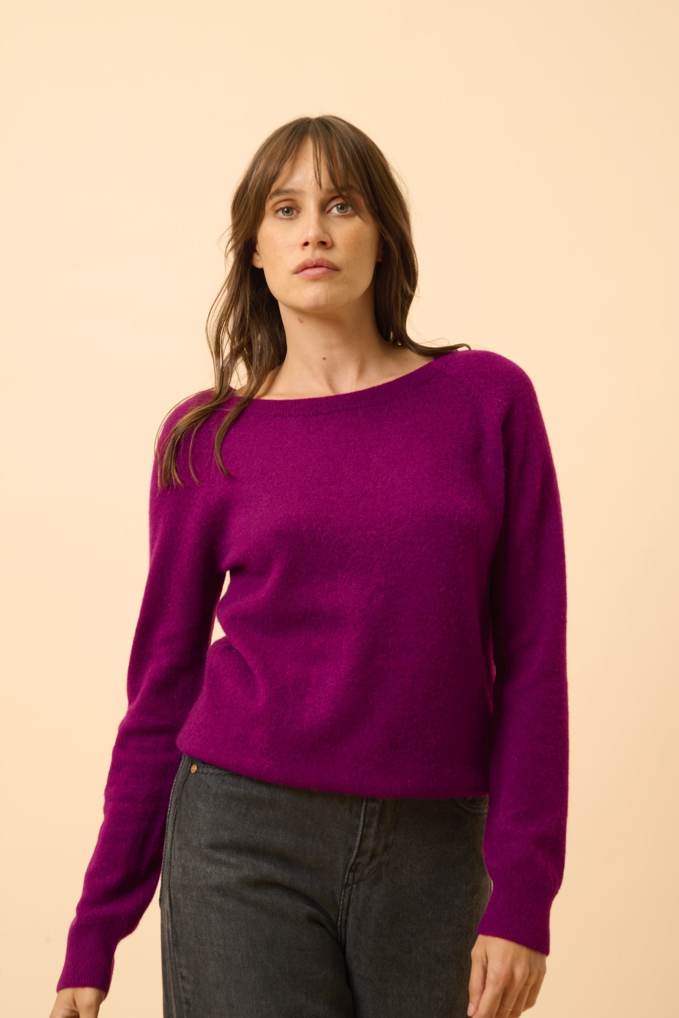 Boat Neck Drop Back Sweater - Abigail - Plum
