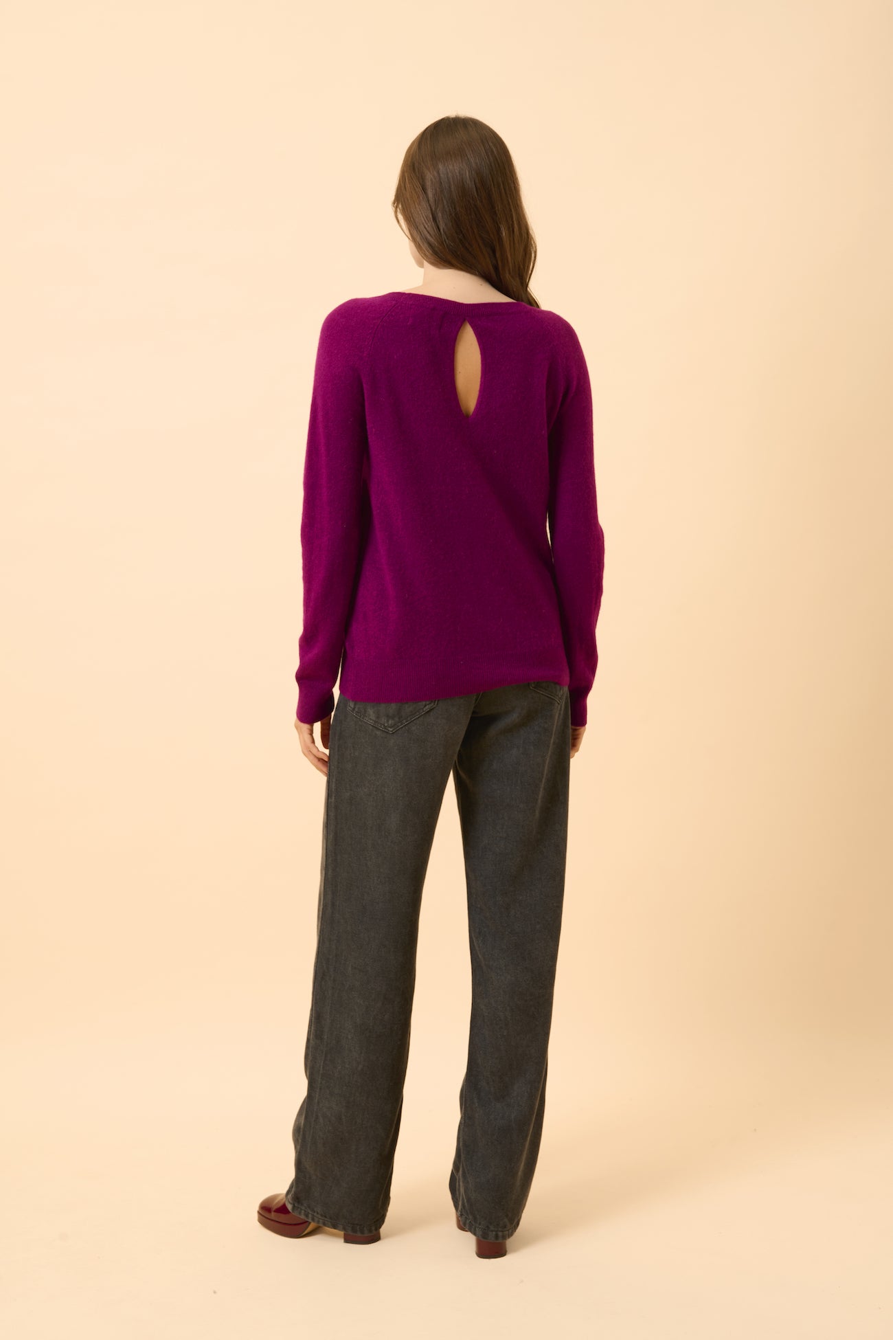Boat Neck Drop Back Sweater - Abigail - Plum
