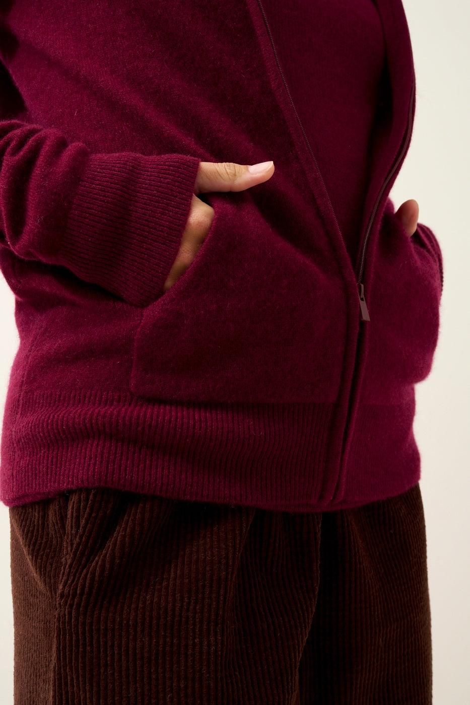 Zipped Hooded Vest - Debbie - Burgundy