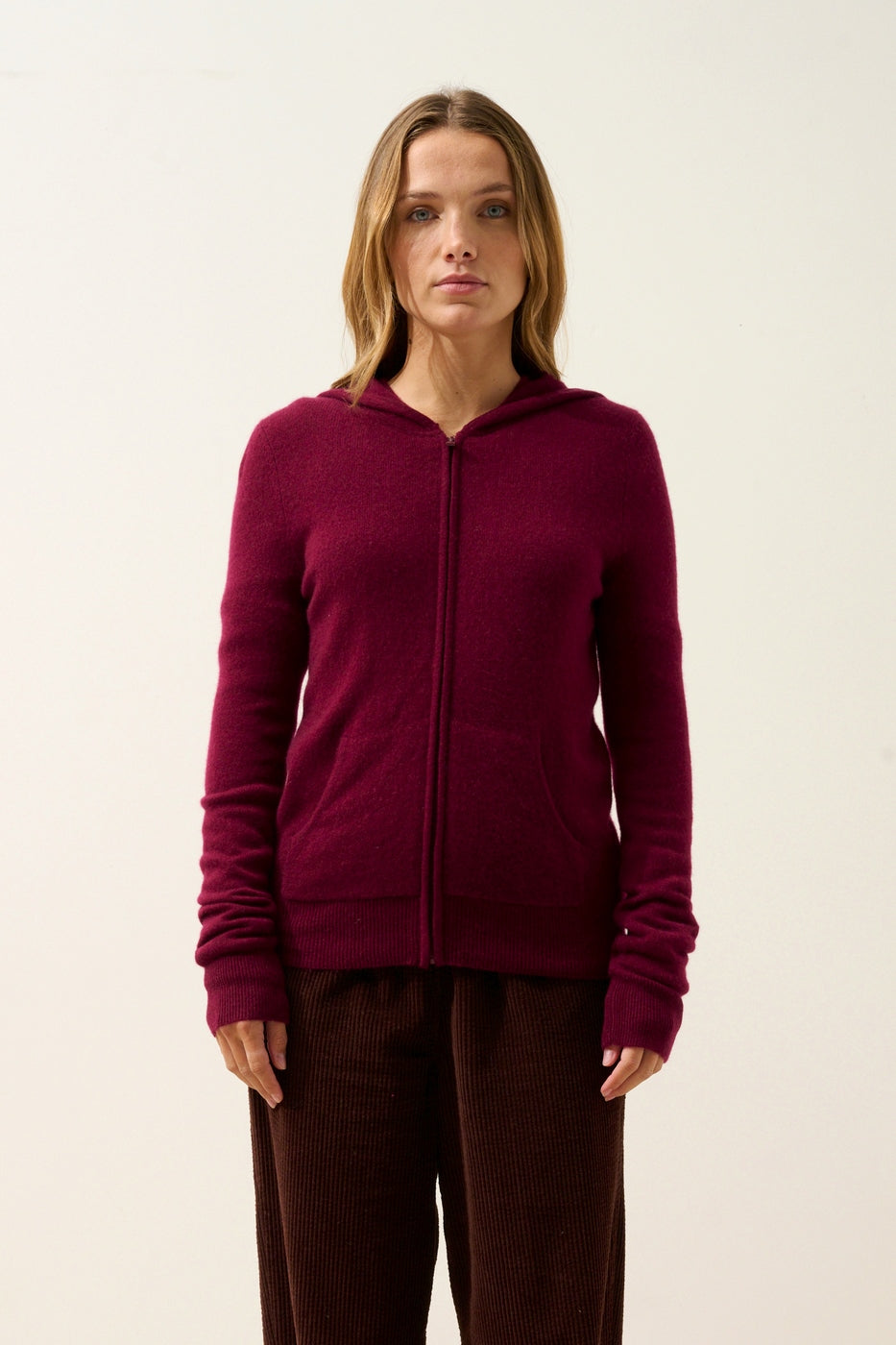 Zipped Hooded Vest - Debbie - Burgundy