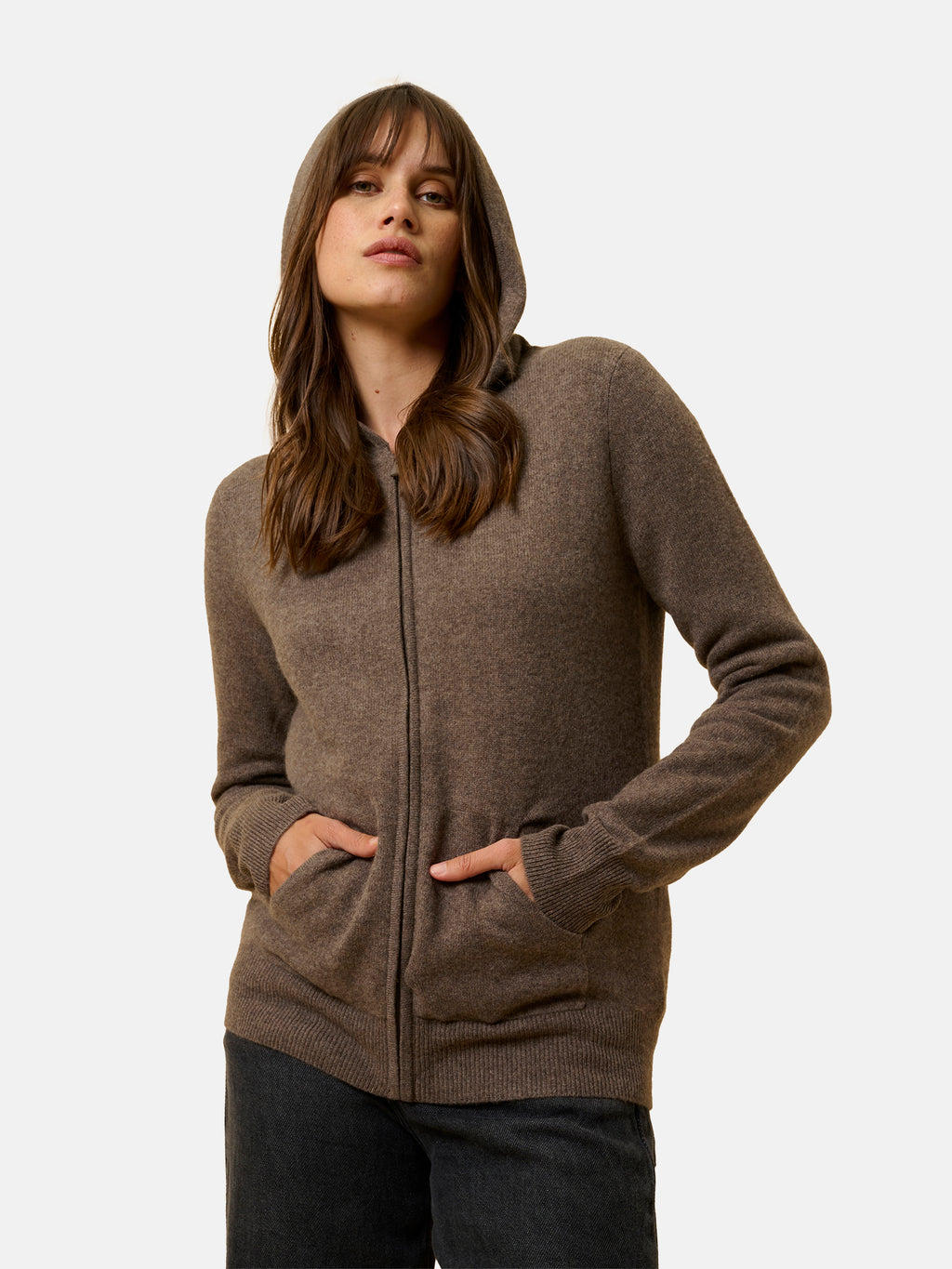 Gilet Zippé Capuche - Debbie - Taupe Chiné