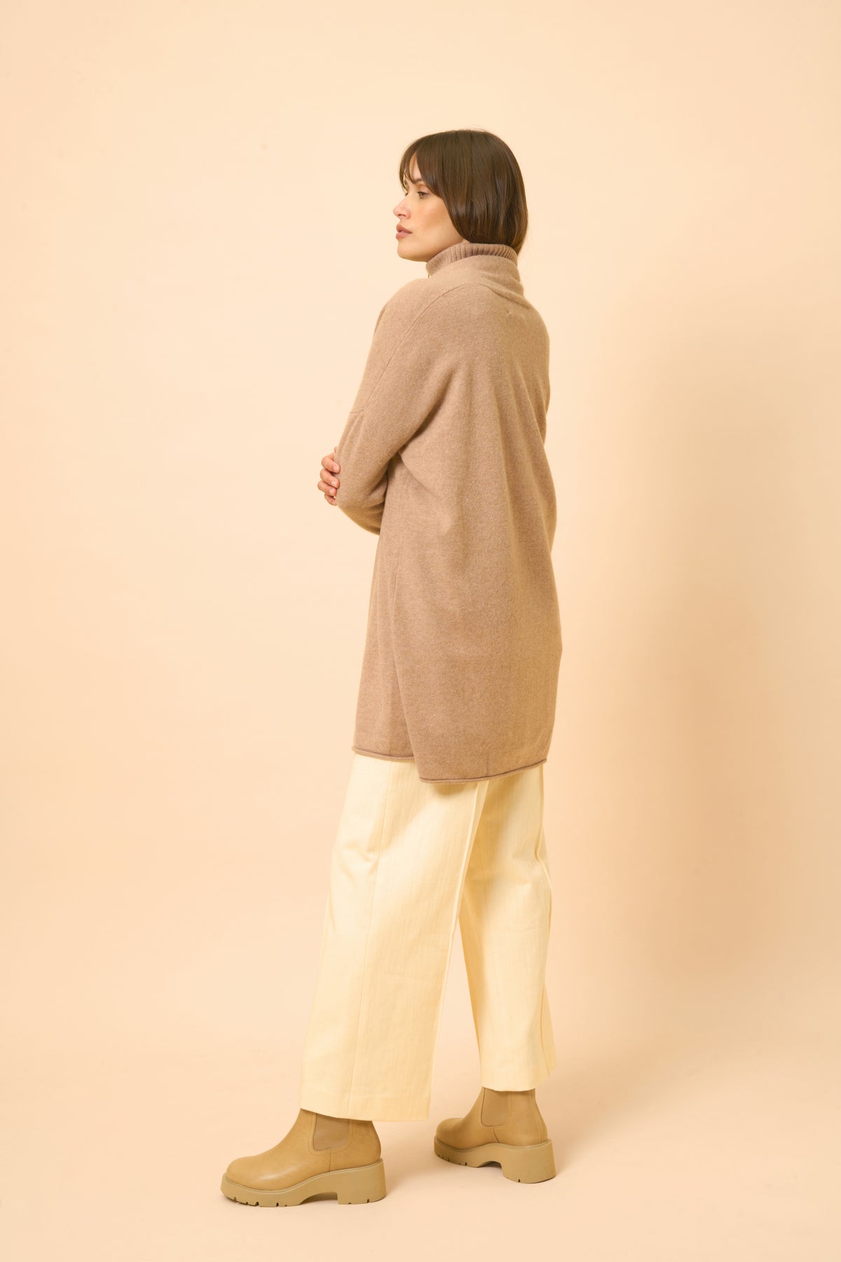 Veste Longue Ouverte Col Châle - Maddie - Camel Chiné