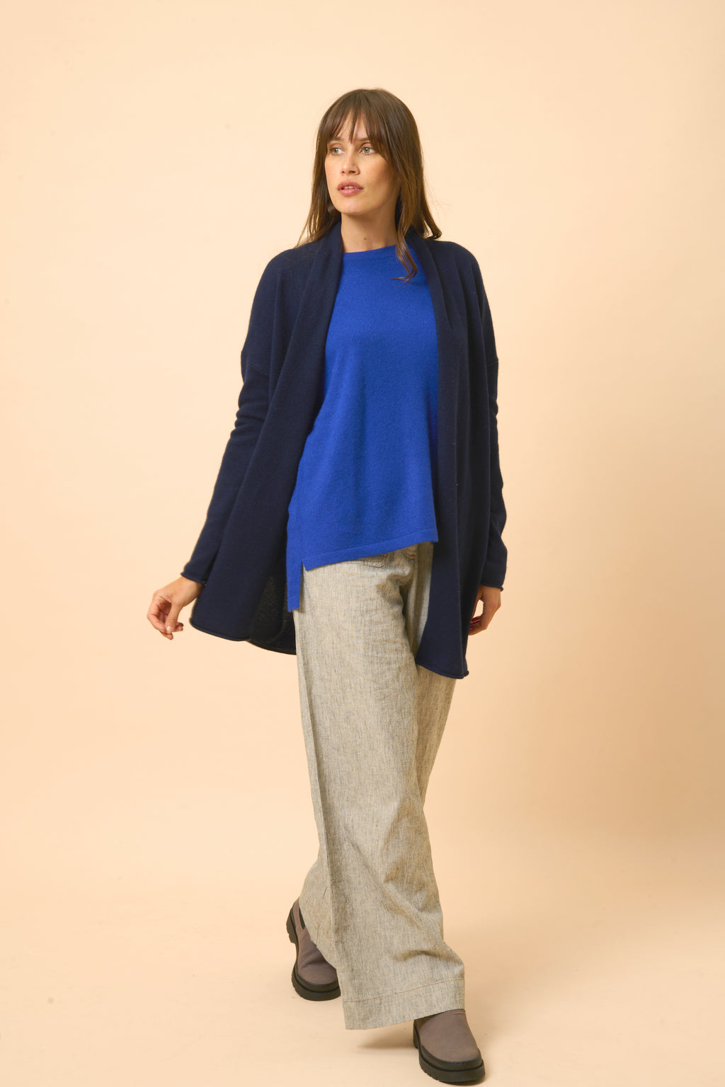 Veste Longue Ouverte Col Châle - Maddie - Navy