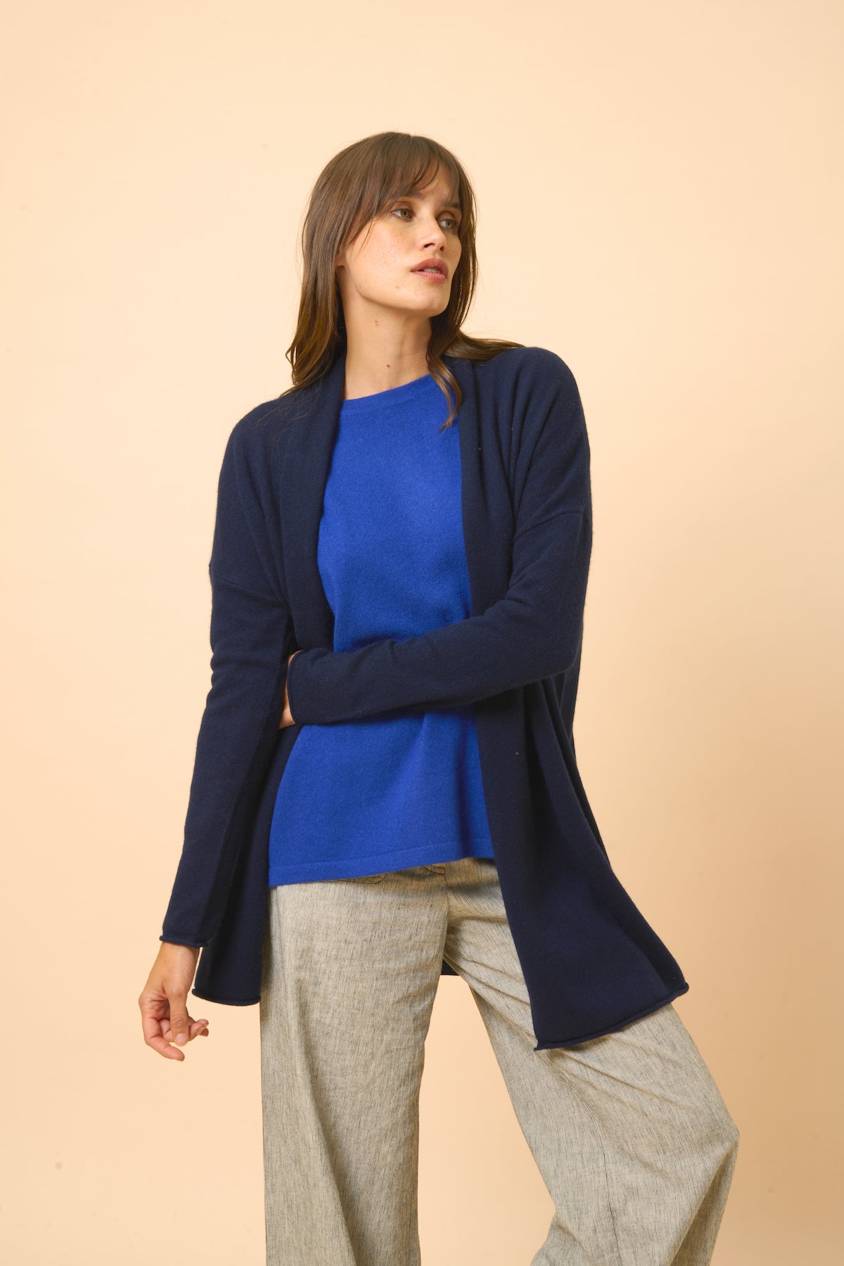 Veste Longue Ouverte Col Châle - Maddie - Navy