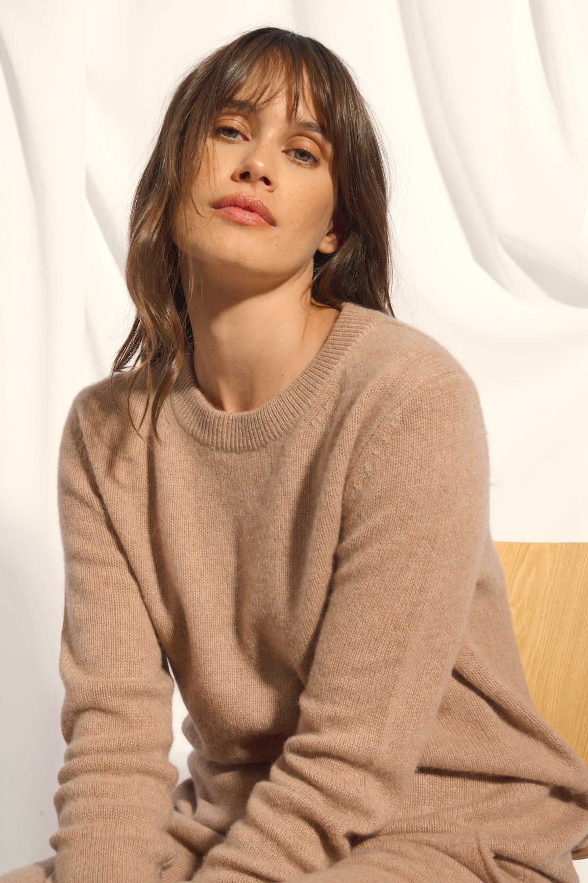 Pull Col Rond 4Fils - Lexini - Camel Chiné