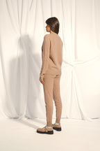 Pull Col Rond 4Fils - Lexini - Camel Chiné