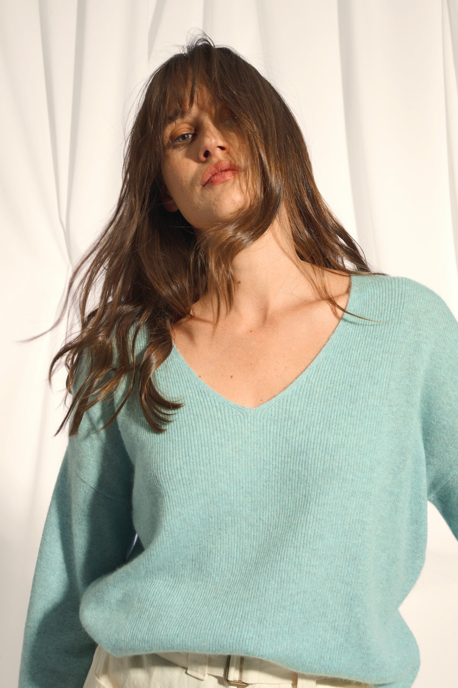 V-Neck Sweater - Birse - Aqua Heather